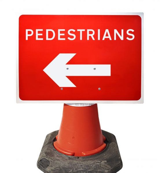 600 x 450MM PEDESTRIANS LEFT CONE SIGN