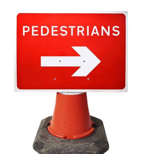 600 x 450MM PEDESTRIANS RIGHT CONE SIGN
