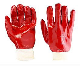Red PVC Glove With Knitted Wrist