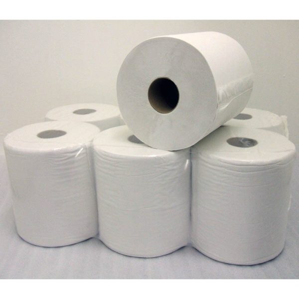 WHITE CENTRE FEED PAPER TOWEL ROLLS (PACK 6)